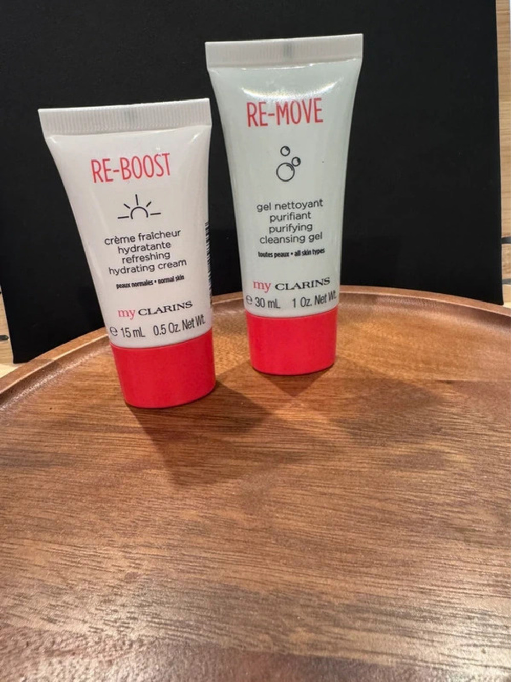 2 pc clarins set re-boost (15ml) and re-move (30ml)